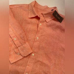 Tasso Elba Men's Long Sleeve Linen Shirt Salmon Color Size XL